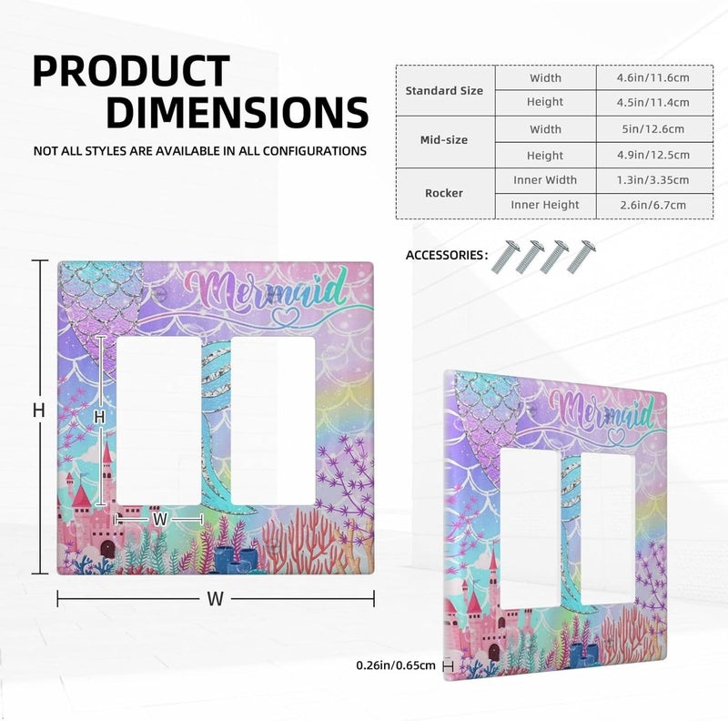 Sghxwp Silvery Glitter Cute Mermaid Tail Fantasy Castle 2 Gang Rocker Decora Light Switch Covers Dual Outlet Covers Wall Plate Decorative Switchplate Electrical Faceplate GFCI for Kidroom Nursery Bedroom - Image 5